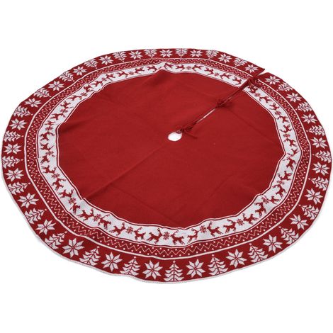 Jupe de sapin de Noël tricotée, tapis de protection de sol réutilisable pour sapin de Noël, décoration de fête à la maison, rouge (1/5)