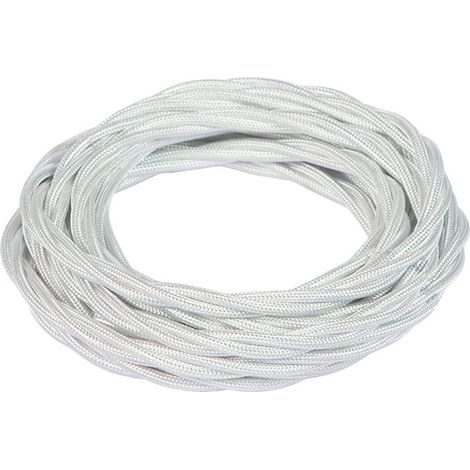 FANTON cavo elettrico tessile colore bianco treccia seta 2mt 3G0,75 filo rivestito in tessuto vintage stile retrò per lampadari applique 93806-02 (1/2)