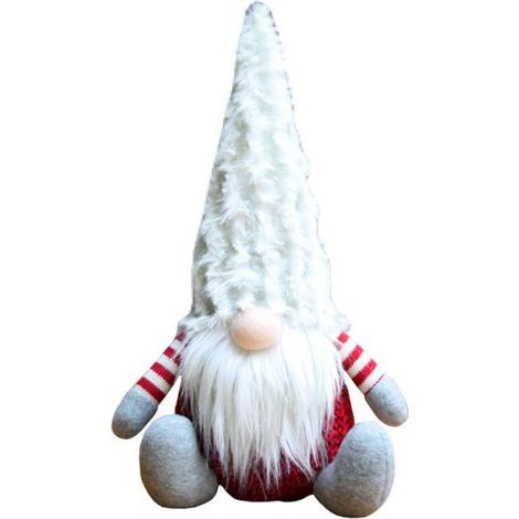1 Figurine de Noël, Nain en peluche rouge, Flanelle et coton PP, 25x16cm, Décoration intérieure (1/5)