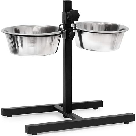 Ciotole per cani, 1,6 l, acciaio inossidabile, HLP 42 x 46 x 27 cm, regolabile in altezza, antiscivolo, argento (1/5)