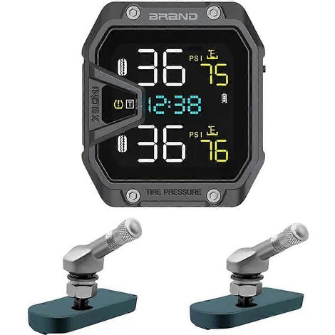 Sistema de monitoreo de presión de neumáticos TPMS para motocicletas, resistente al agua IP65, inalámbrico y con accesorios para motocicletas. (1/5)