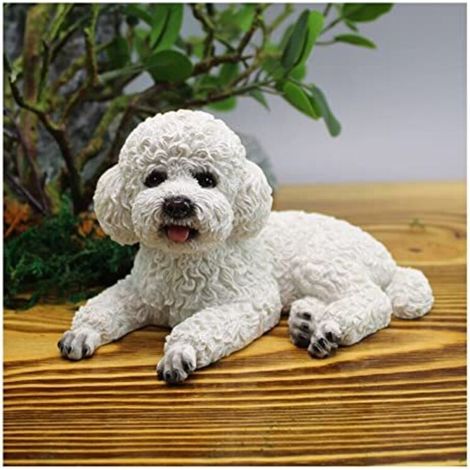 Cute resin dog figurine for garden, farm, poodle, lawn, patio, yard, interior decoration (white)
