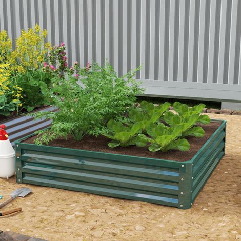 Carré potager de jardin tôle d'acier ondulée 120 x 120 x 30 cm foncé vert (1/4)