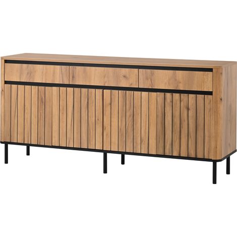 Aparador 160 x 40 x 73 cm MDF color natural con 3 cajones y 3 puertas (1/5)