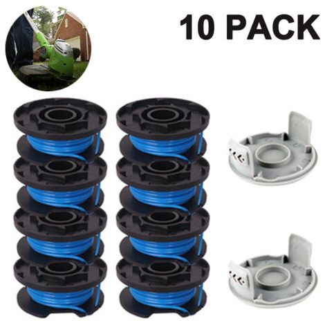 La bobina di filo di ricambio per il tagliabordi include 2 cappucci compatibili per tagliabordi a batteria Ryobi One+ AC14RL3A 18V, 24V, 40V, CONFEZIONE DA 8 + 2