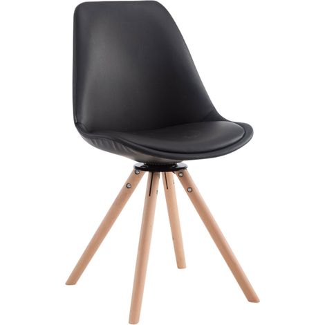 Chaise de salle à manger x1 pivotante style nordique assise en PVC noir piètement en bois clair 100008617