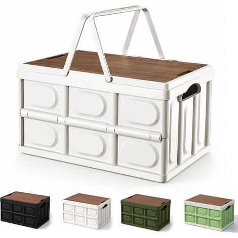 Boîte de Rangement Pliable avec Couvercle 15L, Organisateur Camping Coffre de Voiture pour Vêtements et Matériel Extérieur, Blanc (1/5)