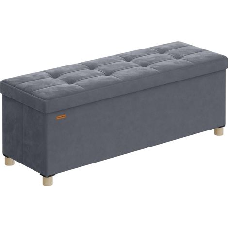 SONGMICS Pouf Contenitore, Cassapanca Pieghevole, 38 x 110 x 40 cm, Sgabello Poggiapiedi, 112 L, Superficie in Velluto, per Camera da Letto Soggiorno, Grigio Ardesia LSF0518G02 (1/5)