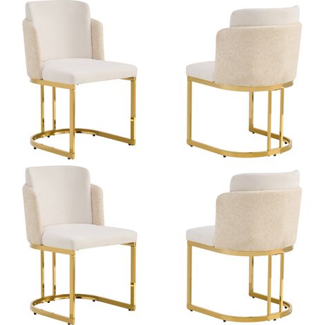 Set di 4 sedie da pranzo in chenille beige con struttura in metallo dorato stile moderno MODENUIT (1/5)