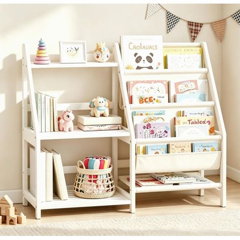 Montessori Bibliothèque pour enfants et jouets, étagère à livres à 3 niveaux pour tout-petits, bibliothèque de bébé pour chambre d'enfant, chambre à coucher, salle de jeux, organisateur de (1/5)
