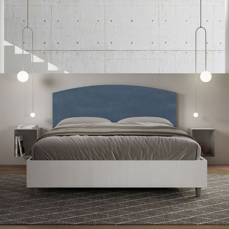 Letto contenitore da 160x190 in legno bianco e testata in microfibra blu Antilia (1/5)
