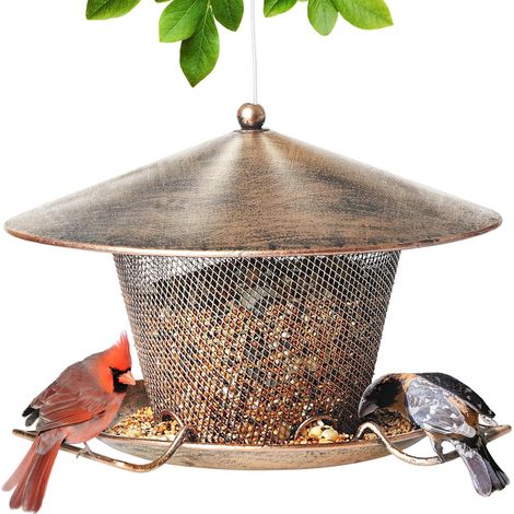 Mangeoire à oiseaux en métal résistant aux intempéries, plateau supérieur de 25 cm, capacité de 1,4 kg – Facile à remplir et à nettoyer pour l'extérieur (1/5)