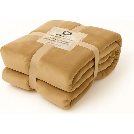 Plaid sherpa 200x240 cm – Flanelle soyeuse 480GSM – Douceur et élégance pour votre intérieur – Disponible en beige (1/5)