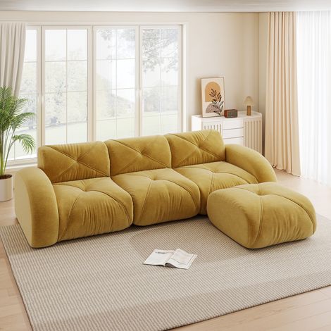 Fauteuil d'angle modulable 3 places avec repose-pieds, base antidérapante, sans montage, idéal salon — jaune (1/4)