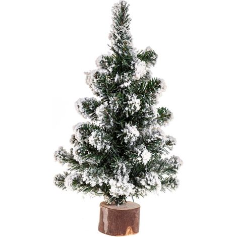 Déco de Noël Sapin de table artificiel floqué Blanc sur socle en bois H 25 cm - Feeric Christmas