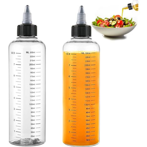 Flacone a pressione da 230 ml, set di 2 flaconi in plastica per olio da cucina con pipetta trasparente e tacche graduate, contenitore per salse con tappo a punta per salse, olio, olio d'oliva (1/5)