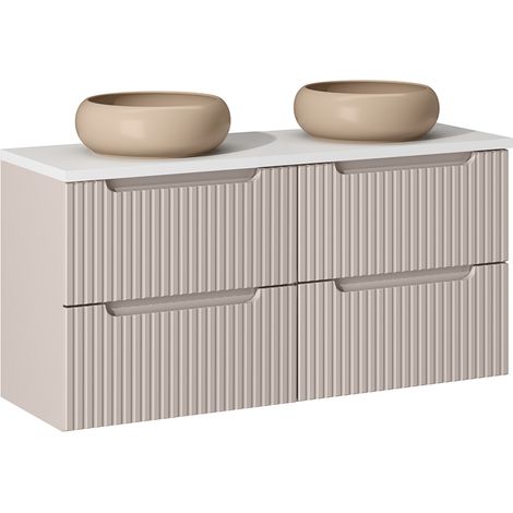 Petits-Meubles – Meuble double vasque 120cm – 4 tiroirs – Vasques en céramique – Plan de toilette blanc mat – Fabrication européenne – Finition cachemire
