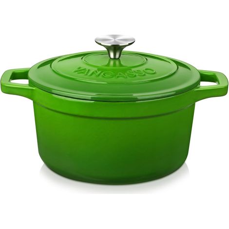 Cocotte Émaillée Vert, Casserole en Fonte 2 L, Marmite Antiadhésive, Passe au Four, Adapté aux cuisinières à Induction, Utilisée comme Ragoût, Soupe, avec Couvercle, Ronde, 20 CM (1/5)