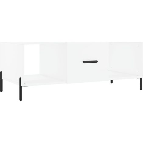 Mesa de centro de salón con 3 compartimentos diseño moderno 102 x 50 x 40 cm madera de ingeniería blanca y hierro DEC037821