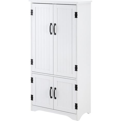 Accent Floor Storage Cabinet, Kitchen Cupboard Sideboard with Adjustable Shelves 2 Lower Doors, White (1/5)