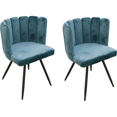 Lot de 2 Chaises Ariel revêtement en Velours - Bleu canard - Fauteuil Design - Livraison gratuite