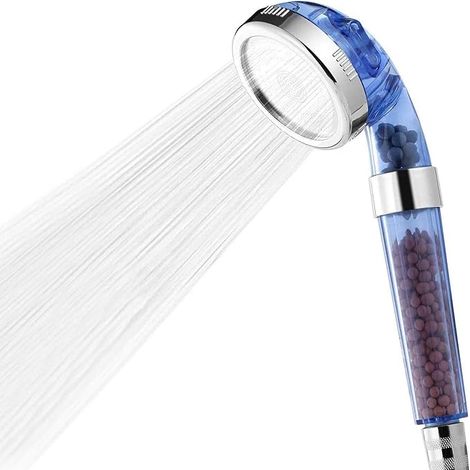 Pommeau de Douche Filtreur Anti-Chlore, Haute Pression 3 Modes Économie d'Eau, Pierre Purifiante, Douchette Blanche pour Cheveux Secs et Peau (1/3)