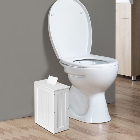 MDF White Free Standing Toilet Paper Roll Holder Bathroom Storage Cabinet Shelf (1/5)