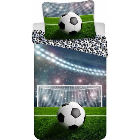 Parure de lit enfant sur le thème du football, comprenant une couette 100x135 cm et un oreiller 40x60 cm.