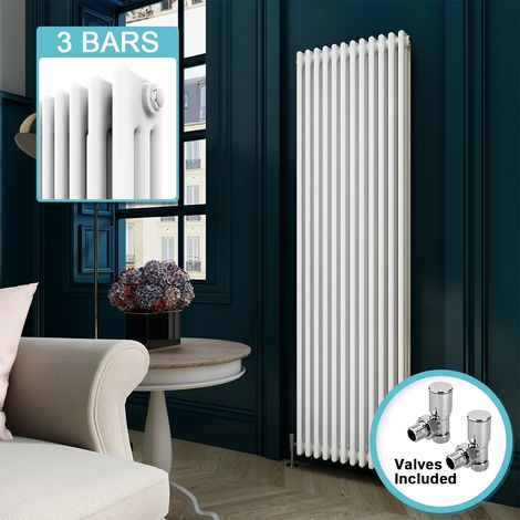 ELEGANT Cast Iron Style Radiator Vertical Radiator 1800 Triple Column Rads White Radiator with Valves 1800 x 550 mm (1/5)