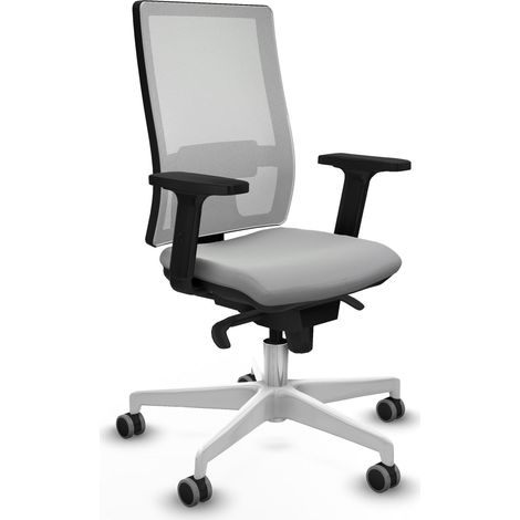 Horna sincro malla blanca similpiel gris claro brazos 2D base blanca ruedas 65mm engomadas (1/5)