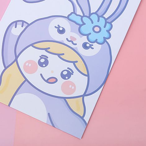 Panneau de fixation renforcé avec clip métallique, planche plastique mignonne à motif lapin violet pour fille, trou de suspension, fournitures scolaires, cadeau (1/4)