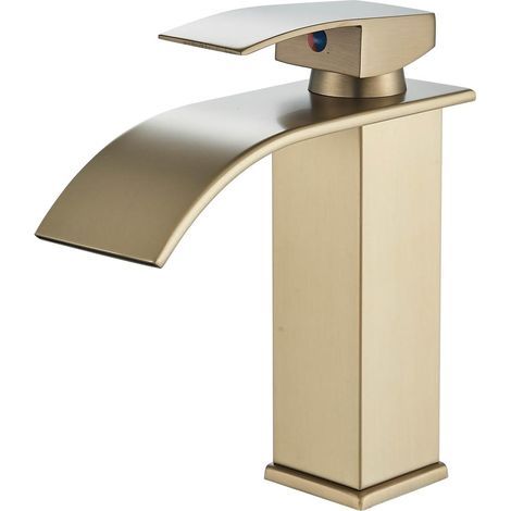 Modern Waterfall Bathroom Faucet, Elegant Design Basin Mixer Tap, Hot and Cold Water Available, Waterfall Bathroom Mixer Tap with Holes, Brushed Gold Finish (1/5)