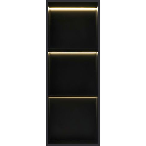 Douche murale avec éclairage LED (4000 K blanc chaud), niche de douche en acier inoxydable 304 avec étagère, encastrable pour salle de bain, Étanche 33 x 94 x 10 cm (1/5)