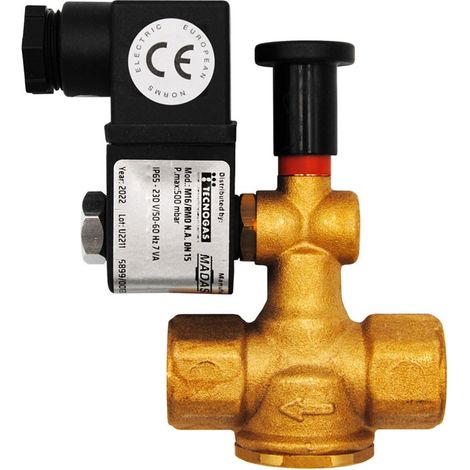 Elettrovalvola per gas in ottone 1/2" FF normalmente aperta a riarmo manuale senza tensione, pressione max. 500 mbar 00000050331 (1/4)