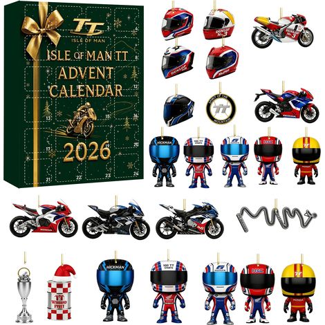 Pendentif acrylique Isle of Man TT (course de motos), calendrier de l'Avent de Noël, boîte surprise, décoration de sapin de Noël