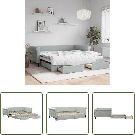 vidaXL Sofa-Bett - Tagesbett Ausziehbar mit Schubladen Hellgrau 100x200 cm Samt (1/5)
