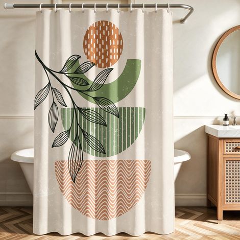 Rideau de douche 240 x 200 cm, géométrie curative, ourlet lesté, anti-moisissure, imperméable, lavable, en polyester, avec 16 œillets et anneaux de rideau de douche pour salle de bain (1/5)