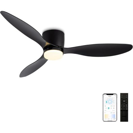 Ventilador de techo de 42 pulgadas con luz y control remoto, motor DC reversible, silencioso e iluminado, 6 velocidades con temporizador, ventilador de techo ligero y moderno, color negro (1/4)
