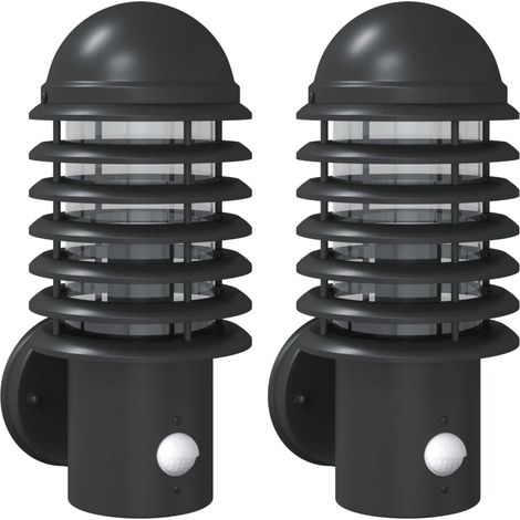 Lot de 2 appliques murales d'extérieur avec capteur de mouvement IP44 15 x 15 x 33,5 cm en inox noir (1/5)