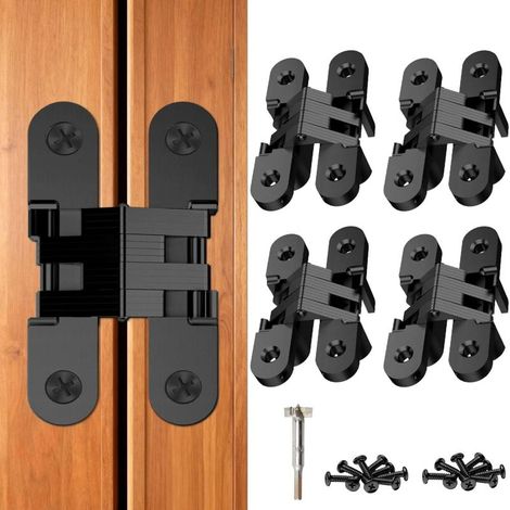 Bisagra invisible para puertas ocultas, bisagras de 180 grados y bisagras para puertas de armarios y cajas de bricolaje, muebles y mesas de aleación de zinc (A y negro y 4 piezas) (1/5)