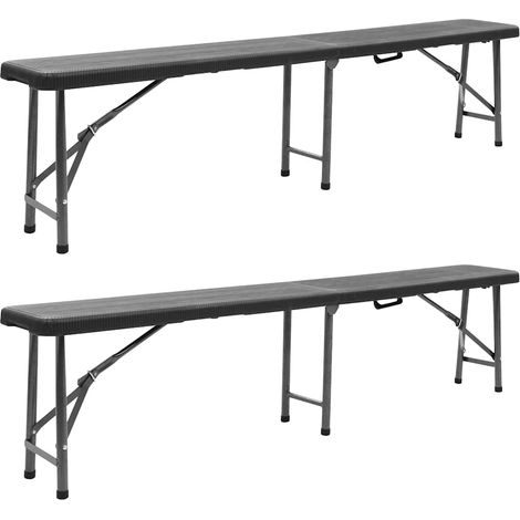 vidaXL Bancs de jardin pliables lot de 2 180 cm PEHD Noir (1/4)