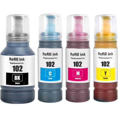 102 Encre ET-2856 ET-4856 ET-2850 ET-15000 ET-2700 Compatible avec Epson 102 Bouteille d'encre Multipack pour ET-2750 ET-2751 ET-2756 ET-2851 ET-3700 ET-3750 ET-4750 ET-4850 (4 Pack,BK C M Y) (1/5)