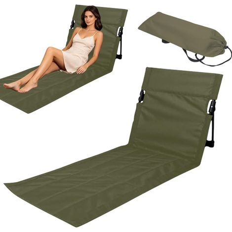 Strandmatte mit klappbarer Rückenlehne, Strandstuhl mit Rückenlehne, leichter, klappbarer Strandstuhl mit Tragegurt, kleiner Campingstuhl für Garten, Konzerte, Bergsteigen, Camping (1/5)