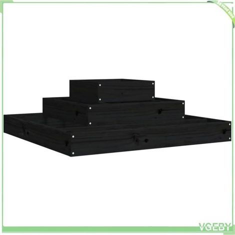 Jardinière / Bac à fleurs - FAFEICY - Modèle à 3 niveaux - Bois de pin massif - Noir - 80 x 80 x 27 cm (1/5)