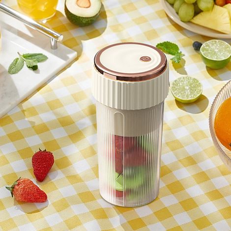 Batidora portátil recargable por USB, color beige, 300 ml, 1500 mAh, 22000 rpm, con cuchillas de acero inoxidable 3D y sistema de seguridad magnético para batidos. (1/5)