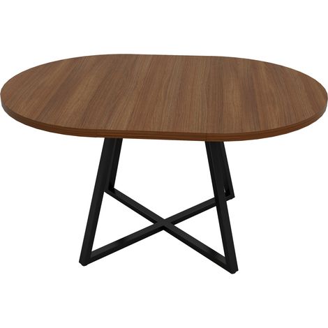 Table à manger extensible ronde 100/140x100 cm en MDF brun, gain de place – MEUBLIV (1/5)
