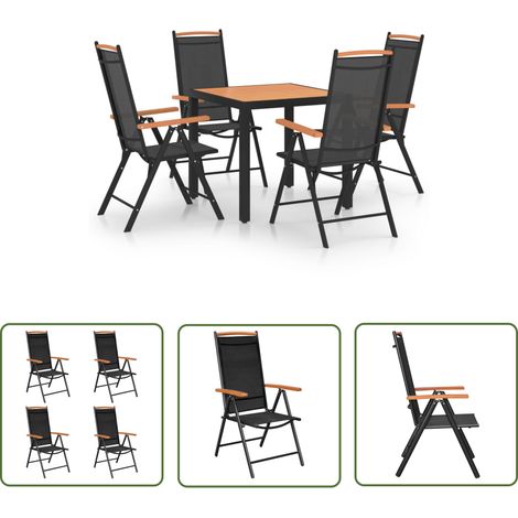 The Living Store 5-tlg. Garten-Essgruppe Aluminium Schwarz - Gartensessel - Esstisch Set - Gartenmöbel Alu - Outdoor Furniture - Balkonmöbel (1/5)