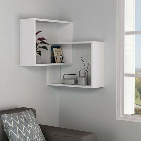 Dmora - Étagère murale Alniyat, Étagère, Tablette murale, Rayonnage polyvalent, 68x60h68 cm, Blanc, avec emballage renforcé (1/3)