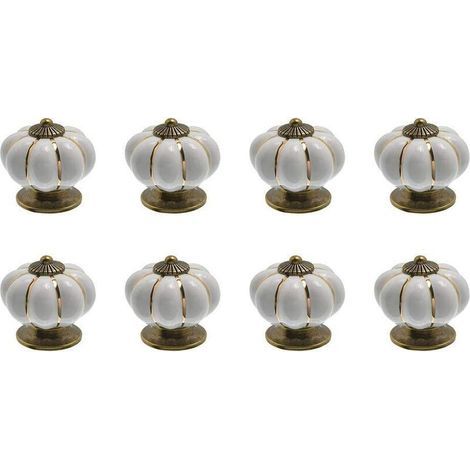 8 x Boutons de tiroir en céramique bouton de meuble forme citrouille pour tiroirs et placards de cuisine (Blanc) (1/5)