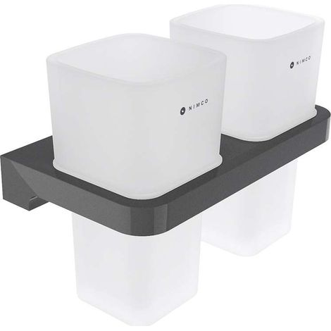 Nimco Maya - Bote de cepillo de dientes y pasta dentífrica con soporte, vidrio esmerilado/negro MAC 29058D-H-90 (1/2)